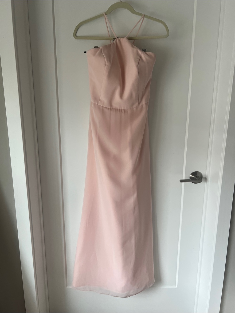 Hayley Paige Occasions Blush Pink Halter Maxi Dress - Bridesmaid Dress